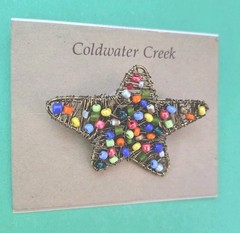 Vintage COLDWATER CREEK Wrapped Star Seed Beaded Brooch In Bronze Tone
