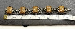 Vintage Silver Tone Bracelet Golden Faux Goldstone Glitter Resin Victorian Style