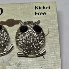 NWT CATO SILVER TONE Owl Earrings Post Nickel Free