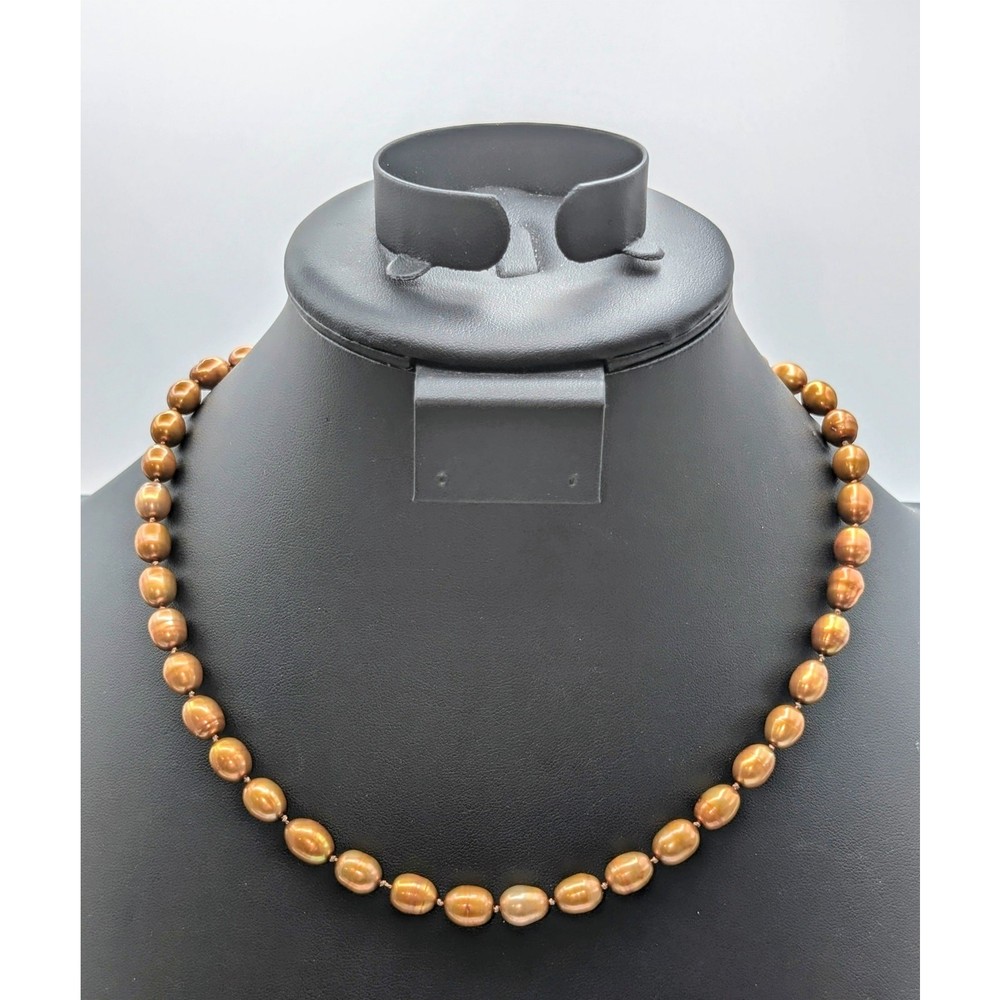 Vintage Golden Brown Genuine Pearl Knotted 18.75″ Necklace