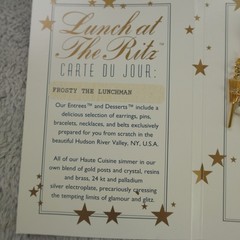 Lunch at the Ritz Earrings Frosty the Snowman Lunchman Clip On Signed Menu Card