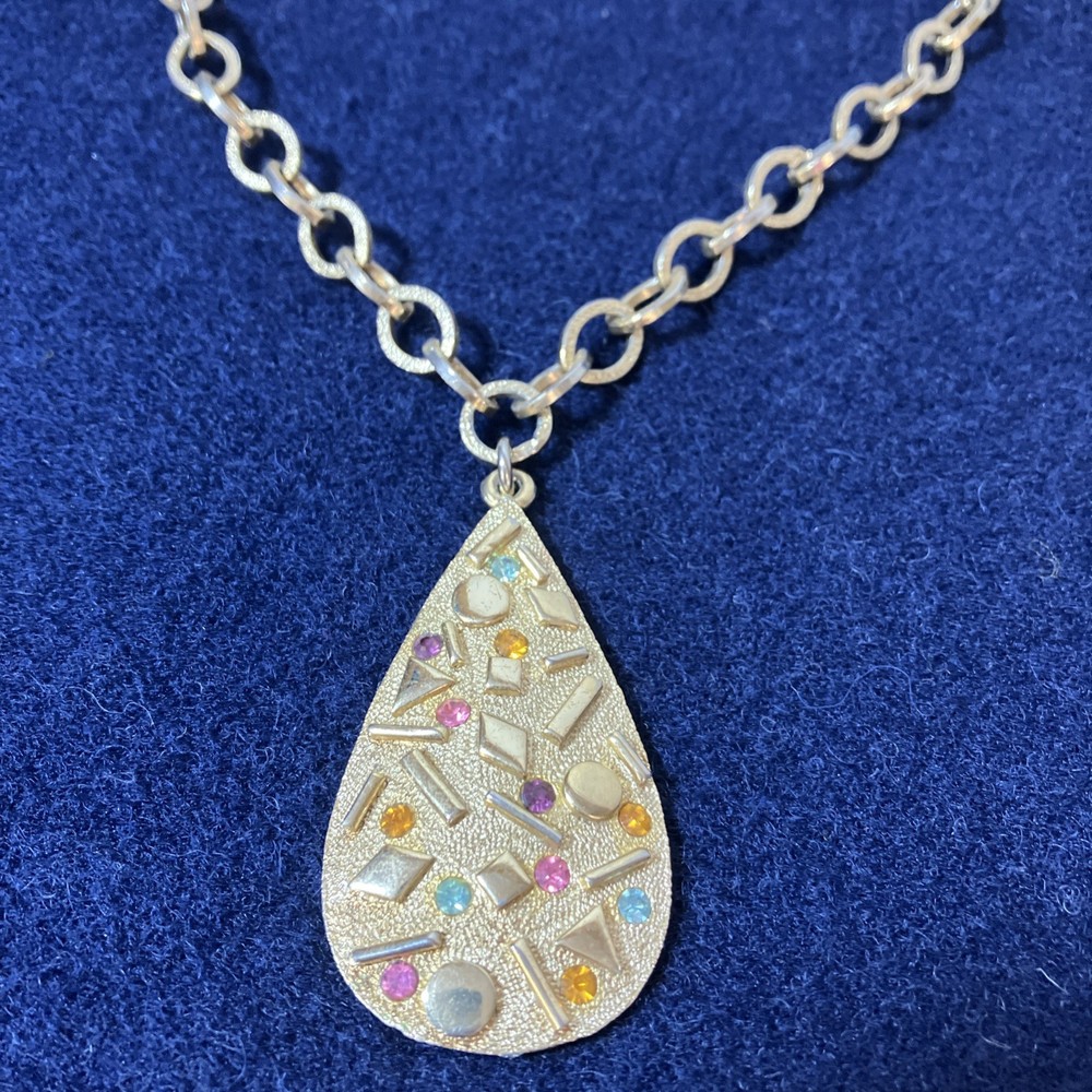 Vintage sarah coventry Teardrop necklace gold Tone Art Deco Pastel Colors Pear