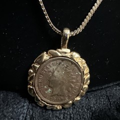 Vtg coin pendant necklace United States 1907 Copper Indian Head Penny 17” Chain