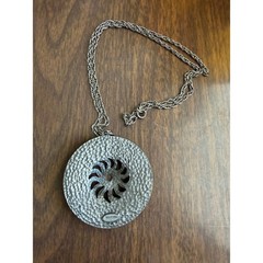 Vtg 70s Springmaid Pewter Zodiac Medallion Necklace Sunburst Astrology Pendant
