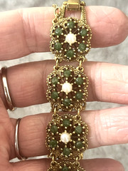 Lovely Vintage Goldette Faux Jade & Pearl Bracelet Earrings Ring Set