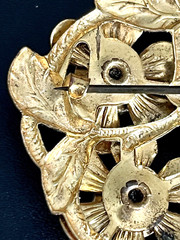Vintage CZECH ART DECO Pin Pronged Blue Stones Gold Tone Filigree Design