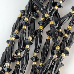 Vintage Hong Kong Black & Gold Seed Bead Multi Strand Necklace 21 in Hook Clasp