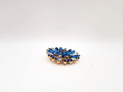 VINTAGE BLUE & AB RHINESTONE FLOWER PIN/BROOCH GOLD TONE JEWELRY NICE QUALITY !!