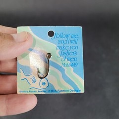Fish Hook Hat Pin Bob Siemon Designs Plated Pewter with Rhinestone Matt 4:19 1″