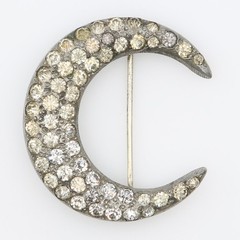 Antique Art Deco Celestial Crescent Moon Rhinestone Pot Metal Brooch 1920s