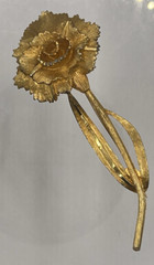 Vintage Signed RSK Gold Tone Carnation Rose Long Stem 3 7/8″ Brooch
