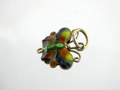 Vintage Gilded Metal Enamel Butterfly Charm or Pendant 1.7g .75 Inch Length