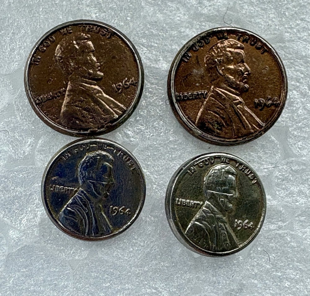 2 Pairs Vintage Lincoln Penny Coin Earrings Pierced Copper & Zinc 1960s–Modern