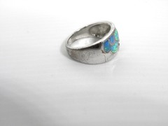 ESTATE Sterling Silver & Inlay Opal Ring 8 Stone