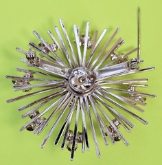 Sarah Coventry Signed “Coventry” Silver Tone Starburst Brooch Blue Rhinestones