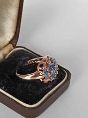 Vintage 1990-s 14 Ct Rolled Gold Blue Topaz Ring Size UK P US 7 1/2- Hallmarked