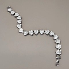 Vintage Heart Bracelet Pave Clear Rhinestones Silver Tone Linked 7.25″
