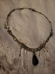 VINTAGE RAW NATURAL BRASS NECK WIRE CHOKER NECKLACE ONYX STONE