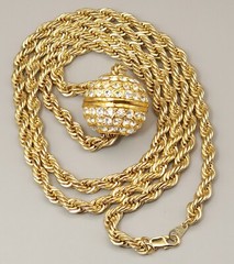 36 Inch Rope Chain Necklace Gold Plated Rhinestone Slide Ball 14RGP disco ball