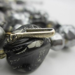 Vintage Hong Kong Necklace Beaded Black Gray Double Strand 23 Inch