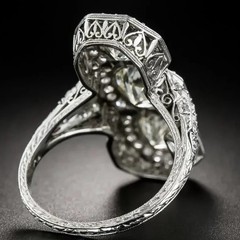 Art Deco Round Lab Created Diamond ThreeStone Wedding 14K White Gold Finish Ring