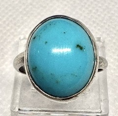 (08) Huge 6 Ct. Turquoise 925 Sterling Silver Ring Size 5.5 Vintage est 1970s