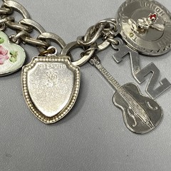 VTG 20 Charm Bracelet Sterling Silver Birthday Natie Cowbell School Hearts 6.5″