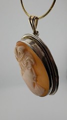 Vintage Shell Cameo Necklace Sterling Silver Vermeil Italy 20” Snake Chain
