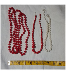 Mixed Lot Beaded Necklaces Red & White Fashion Jewelry Unisex Adults 3pc