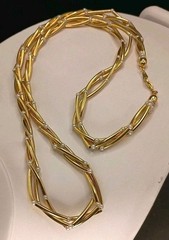 Vintage Gold Tone Bar Link Necklace Multi Strand Twist Seed Pearl 29″