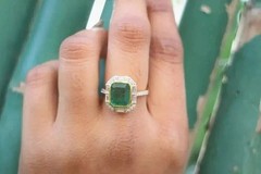 Art Deco Style Lab Created Emerald Cocktail Engagement 14K White Gold FN Ring