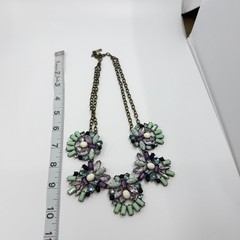 Vintage Brass Tone Rhinestone Mosaic Statement Necklace Cluster Chunky Bib Retro