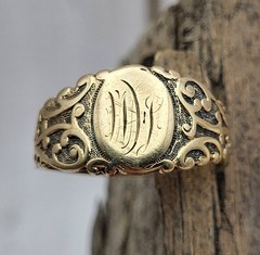 Antique 10K Yellow Gold Ornate Monogrammed Signet Ring Art Nouveau Signed