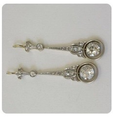 Elegant Art Deco Style Drop Dangle Round Diamond 14K White Gold Earrings