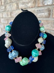 Lot Of 4 Vintage JAPAN Multi strand Necklaces Greens Multi Colored Blues Pinks