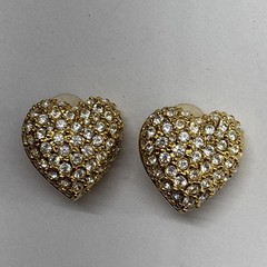 Signed Joan Rivers Clear Rhinestone Gold Tone Heart Clip On Earrings Vintage