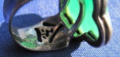Vintage Hong Kong Sterling 925 Carved Green Jade Endless Knot Ring Shou Ji Sz 6