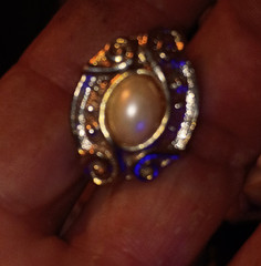 Vintage Oval Cream Faux Pearl Brooch Pin Gold & Silver Tone Metal