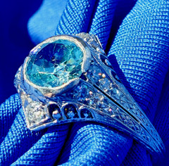 NATURAL EARTH MINED Blue Zircon DIAMOND PLATINUM ORIGINAL DECO Engagement Ring 8