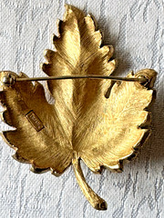 Vintage Gold Tone Leaf Brooch Signed Trifari Textured Mid Century Costume Jewel