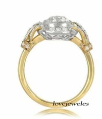 3.50CT Cushion Cut Lab-Created Diamond Vintage Art Deco Ring 14K 2-Tone Gold FN