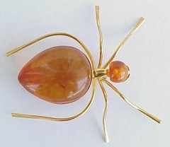 BALTIC AMBER INSECT SPIDER BROOCH GOLD JEWELRY 老琥珀 RUSSIAN USSR SOVIET PIN ORDER