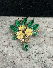 VINTAGE SINGED EXQUISITE ENAMEL PRIMROSE FLOWER BROOCH/PIN BIRTHDAY MONTH SERIES