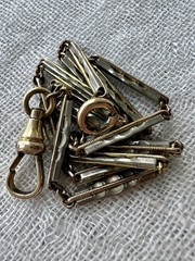 Art Deco 12K Gold Filled Two Tone Bar Link Watch Chain 14″ Swivel Dog Clip