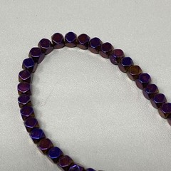 Purple Metallic Metal Beaded Bracelet Glass Faceted Round Center Stone 7.75″