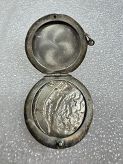Antique Sterling Silver Art Nouveau Repousse Lady Crescent Moon & Stars Locket