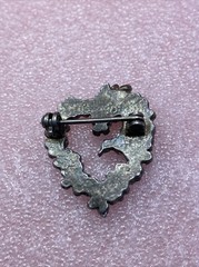 Hummingbird & Flowers ~ Heart ~ Silver-Plated Pewter Brooch ~ Signed MASJ
