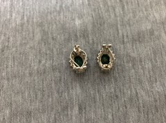 Vintage Sterling Fadi India Labradorite Cabochon & Cubic Zirconia Stud Earrings