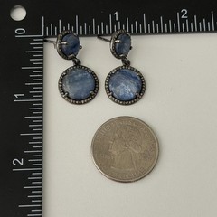 Vintage 925 Sterling Silver Blue Kyanite Diamond Halo Dangle Earrings