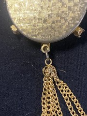 Vintage 50s Goldtone Locket Painted Courting Couple Silhouette Victorian Revival